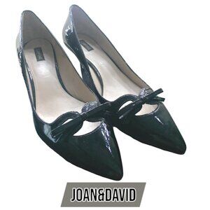 NWT Joan & David Black Bowed Kitten Heels Patent Leather Size 8.5